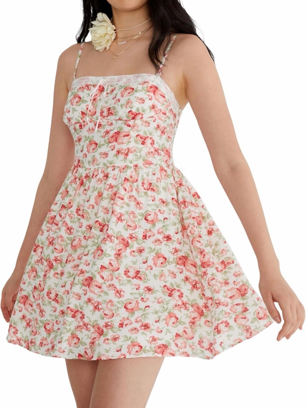Aeropostale White Floral Mini Dress with Pink Rose Print